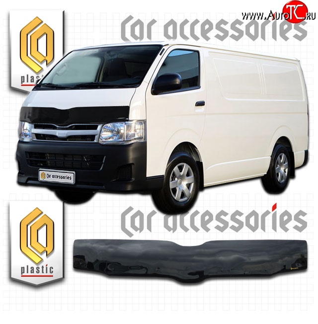 2 289 р. Дефлектор капота CA-Plastic (правый руль)  Toyota Hiace  H200 (2004-2017) минивэн (Япония) дорестайлинг , минивэн (Япония) 1-ый рестайлинг, минивэн (Япония) 2-ой рестайлинг, минивэн (Япония) 3-ий рестайлинг (Classic черный, Без надписи)  с доставкой в г. Тольятти