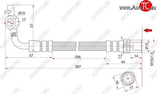 569 р. Тормозной шланг SAT (правый) Toyota Hiace H100 минивэн дорестайлинг (Япония) (1989-1993)  с доставкой в г. Тольятти