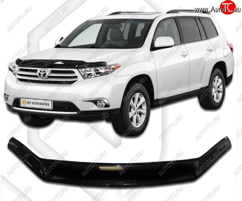 2 199 р. Дефлектор капота CA-Plastiс  Toyota Highlander  XU40 (2010-2013) рестайлинг (Classic черный, Без надписи)  с доставкой в г. Тольятти