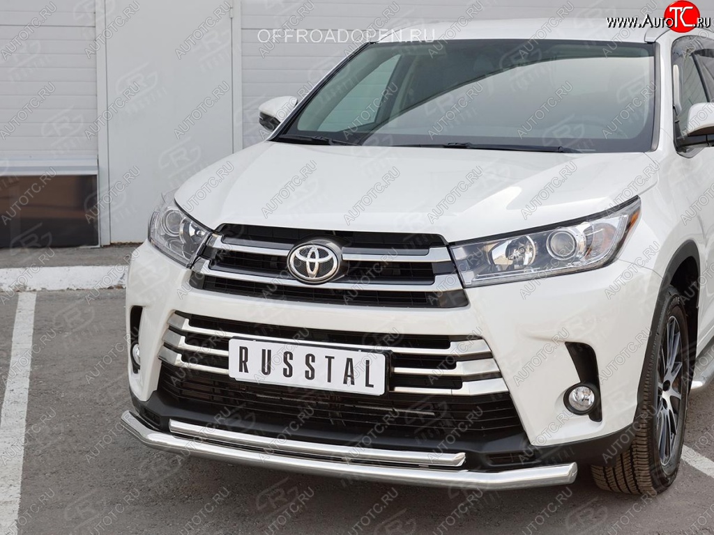 21 449 р. Защита переднего бампера (2 трубы Ø63 и 42 мм, нержавейка) SLITKOFF Toyota Highlander XU50 дорестайлинг (2013-2017)  с доставкой в г. Тольятти