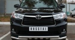 Защита переднего бампера (2 трубы Ø63 мм с зубами, нержавейка) SLITKOFF Toyota Highlander XU50 дорестайлинг (2013-2017)