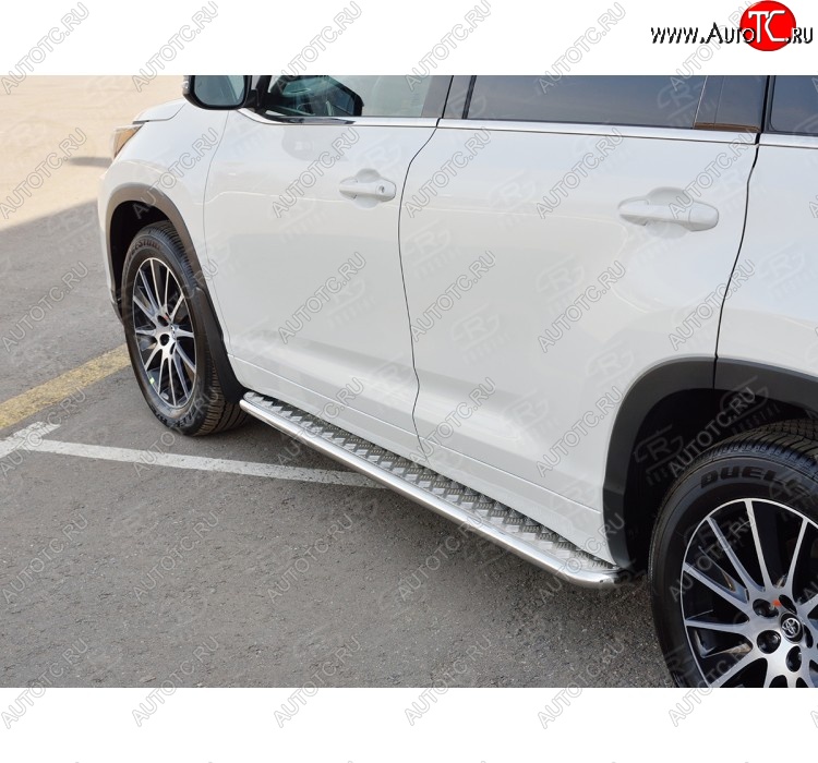 23 799 р. Широкая защита порогов с трубой диаметром 42 мм SLITKOFF v2 Toyota Highlander XU50 дорестайлинг (2013-2017)  с доставкой в г. Тольятти