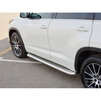 43 999 р. Порожки для ног (Ø63 мм) SLITKOFF Toyota Highlander XU50 рестайлинг (2016-2020) (лист - нержавейка, профиль - нержавейка)  с доставкой в г. Тольятти. Увеличить фотографию 3