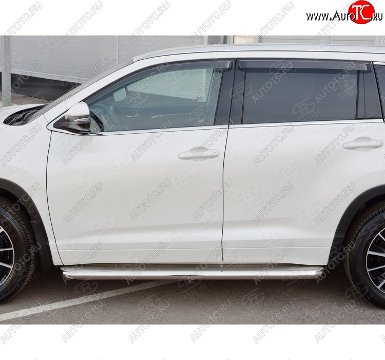 43 999 р. Порожки для ног (Ø63 мм) SLITKOFF Toyota Highlander XU50 рестайлинг (2016-2020) (лист - нержавейка, профиль - нержавейка)  с доставкой в г. Тольятти