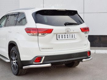 Защита заднего бампера (Ø63 мм уголки, нержавейка) SLITKOFF Toyota Highlander XU50 дорестайлинг (2013-2017)