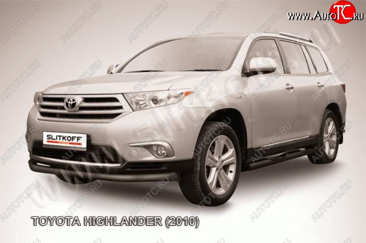 9 099 р. защита переднего бампера Slitkoff Toyota Highlander XU40 рестайлинг (2010-2013) (Цвет: серебристый)  с доставкой в г. Тольятти