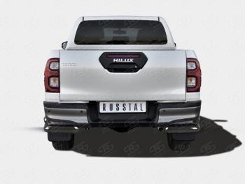 14 299 р. Защита заднего бампера (Ø63 мм, уголки) SLITKOFF  Toyota Hilux  AN120 (2020-2025) 2-ой рестайлинг (нержавейка с полимерным покрытием, черный)  с доставкой в г. Тольятти. Увеличить фотографию 1