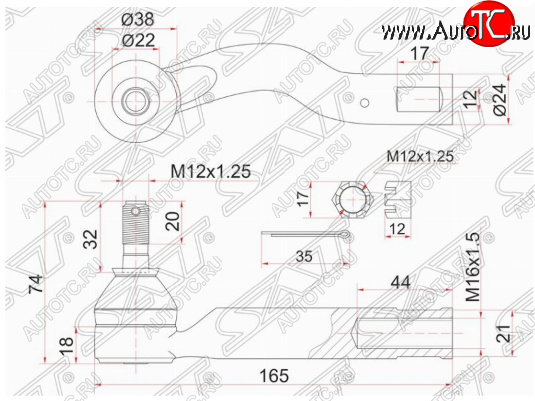 749 р. Левый наконечник рулевой тяги SAT Toyota Ipsum ACM20 дорестайлинг (2001-2003)  с доставкой в г. Тольятти