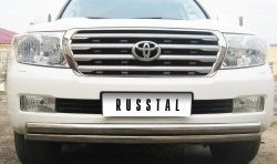 Защита переднего бампера (2 трубыØ63 мм, нержавейка) SLITKOFF Toyota (Тойота) Land Cruiser (Лэнд)  100 (1998-2007) 100 дорестайлинг, 1-ый рестайлинг, 2-ой рестайлинг