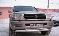 Защита переднего бампера (2 трубыØ76 и 42 мм, нержавейка) SLITKOFF Toyota (Тойота) Land Cruiser (Лэнд)  100 (1998-2007) 100 дорестайлинг, 1-ый рестайлинг, 2-ой рестайлинг