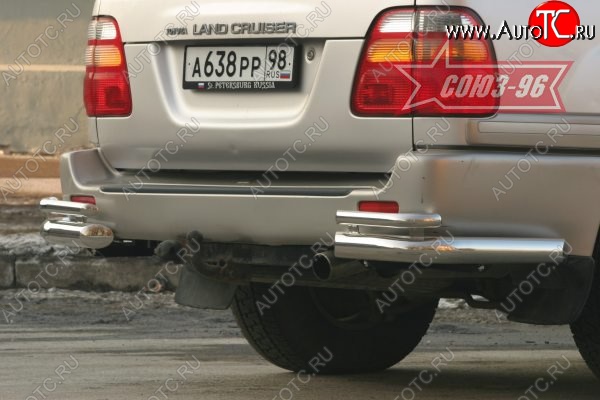 22 454 р. Защита заднего бампера из боковых уголков Souz-96( d76) Toyota Land Cruiser 100 дорестайлинг (1998-2002)  с доставкой в г. Тольятти