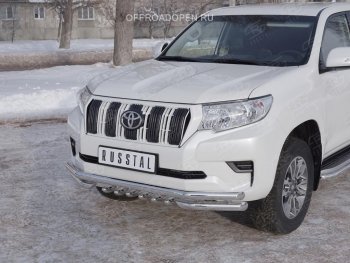 30 999 р. Защита переднего бампера (Ø63 мм c зубами Ø42, нержавейка) SLITKOFF Toyota Land Cruiser Prado J150 2-ой рестайлинг (2017-2020)  с доставкой в г. Тольятти. Увеличить фотографию 2