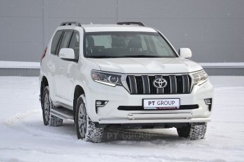 31 549 р. Защита переднего бампера двойная из труб d63/63 мм Petroil Tuning Toyota Land Cruiser Prado J150 2-ой рестайлинг (2017-2020) (Нержавеющая полированная сталь)  с доставкой в г. Тольятти. Увеличить фотографию 2