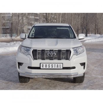 Защита переднего бампера (Ø63 мм с зубьями, нержавейка) SLITKOFF Toyota Land Cruiser Prado J150 2-ой рестайлинг (2017-2020)