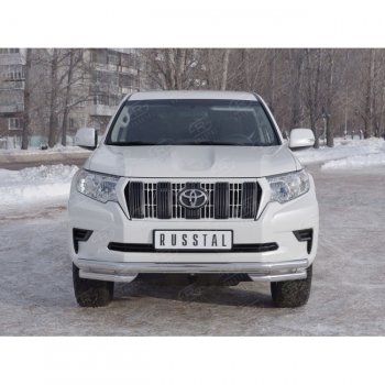 26 499 р. Защита переднего бампера (Ø63 мм с углами, нержавейка) SLITKOFF Toyota Land Cruiser Prado J150 2-ой рестайлинг (2017-2020)  с доставкой в г. Тольятти. Увеличить фотографию 3