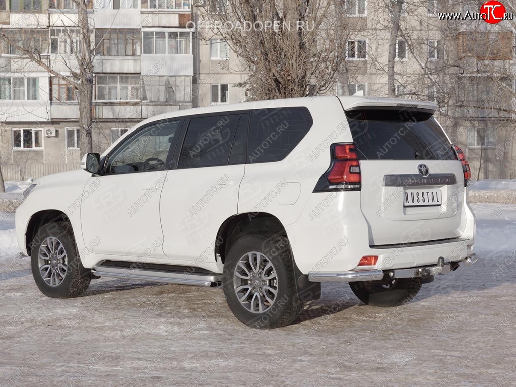 10 999 р. Защита заднего бампера (Ø76 мм уголки, нержавейка) SLITKOFF Toyota Land Cruiser Prado J150 2-ой рестайлинг (2017-2020)  с доставкой в г. Тольятти