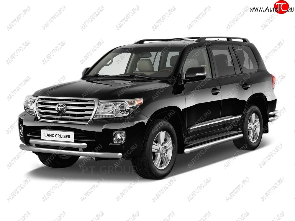 20 949 р. Защита порогов из трубы Ø51 Petroil Tuning Toyota Land Cruiser 200 2-ой рестайлинг (2015-2021) (Нержавеющая полированная сталь)  с доставкой в г. Тольятти