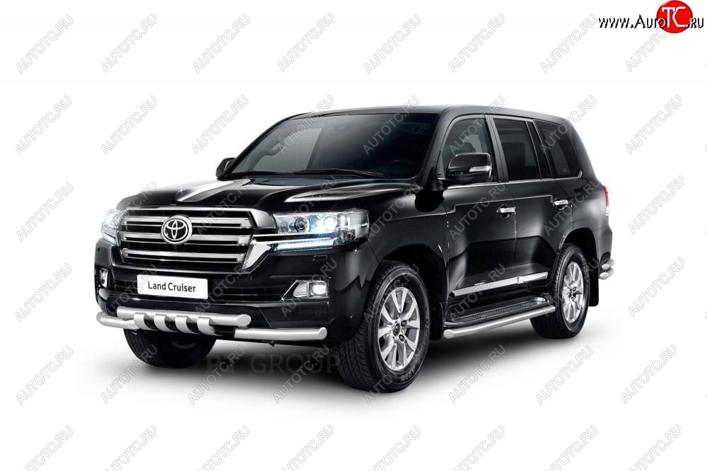 30 999 р. Защита порогов из трубы Ø63 Petroil Tuning Toyota Land Cruiser 200 2-ой рестайлинг (2015-2021) (Нержавеющая полированная сталь)  с доставкой в г. Тольятти