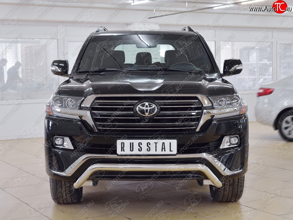 21 599 р. Защита переднего бампера (Ø63 мм волна, нержавейка) SLITKOFF Toyota Land Cruiser 200 2-ой рестайлинг (2015-2021)  с доставкой в г. Тольятти