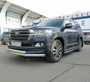 23 499 р. Защита переднего бампера (2 трубыØ76 и 63 мм, нержавейка) SLITKOFF Toyota Land Cruiser 200 2-ой рестайлинг (2015-2021)  с доставкой в г. Тольятти. Увеличить фотографию 2