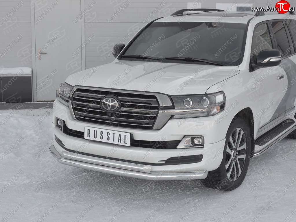 23 499 р. Защита переднего бампера (2 трубыØ76 и 63 мм, нержавейка) SLITKOFF Toyota Land Cruiser 200 2-ой рестайлинг (2015-2021)  с доставкой в г. Тольятти