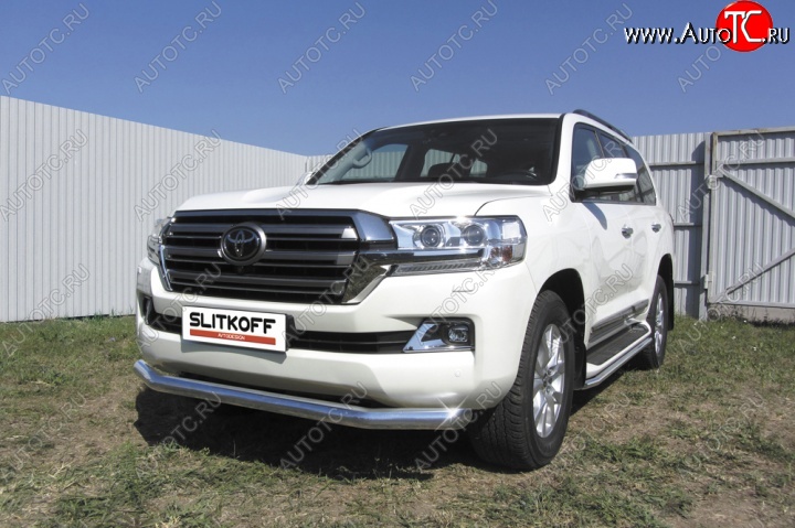 14 099 р. Одинарная защита переднего бампера диаметром 57 мм Slitkoff Toyota Land Cruiser 200 2-ой рестайлинг (2015-2021) (Цвет: нержавеющая полированная сталь)  с доставкой в г. Тольятти