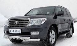 Защита переднего бампера (2 трубы Ø76 мм с зубами, нержавейка) SLITKOFF Toyota Land Cruiser 200 дорестайлинг (2007-2012)