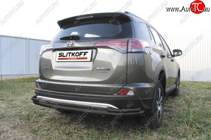 9 599 р. Защита задняя Slitkoff Toyota RAV4 XA40 5 дв. рестайлинг (2015-2019) (Цвет: серебристый)  с доставкой в г. Тольятти