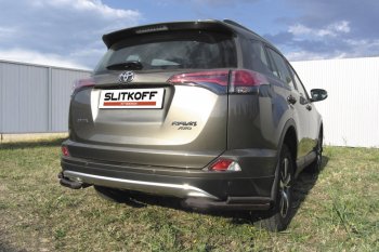 9 799 р. Защита заднего бампера Slitkoff (d57 и 42 мм, уголки) Toyota RAV4 XA40 5 дв. рестайлинг (2015-2019) (Нержавейка полированная)  с доставкой в г. Тольятти. Увеличить фотографию 2