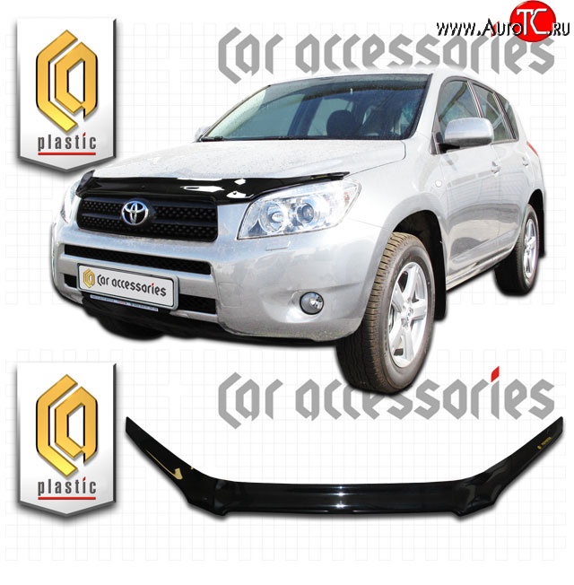 2 289 р. Дефлектор капота CA Plastic exclusive  Toyota RAV4  XA305 (2005-2009) 5 дв. дорестайлинг (Classic черный, Без надписи)  с доставкой в г. Тольятти