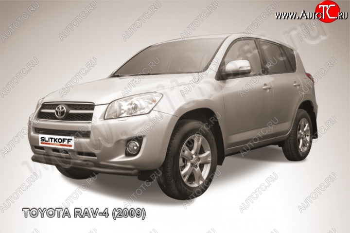 9 299 р. Защита переднего бампер Slitkoff Toyota RAV4 XA30 5 дв. удлиненный 1-ый рестайлинг (2009-2010) (Цвет: серебристый)  с доставкой в г. Тольятти