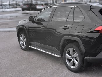 22 999 р. Пороги SLITKOFF d42 с листом Toyota RAV4 XA50 5 дв. дорестайлинг (2018-2025) (лист алюминий, труба сталь)  с доставкой в г. Тольятти. Увеличить фотографию 2