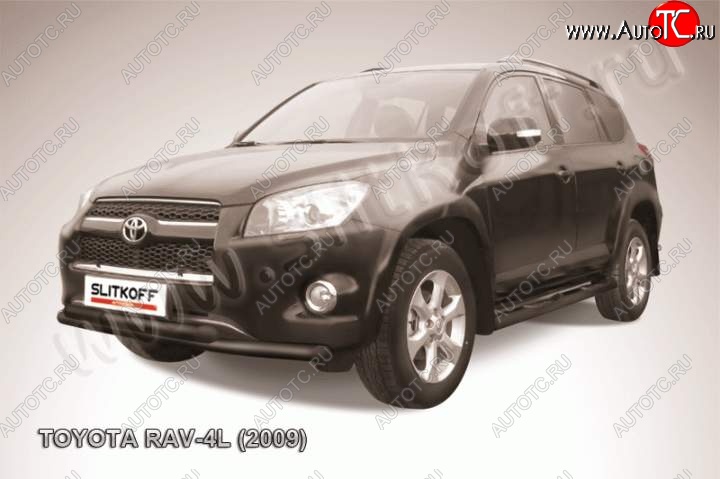 9 299 р. Защита переднего бампер Slitkoff Toyota RAV4 XA30 5 дв. удлиненный 1-ый рестайлинг (2009-2010) (Цвет: серебристый)  с доставкой в г. Тольятти