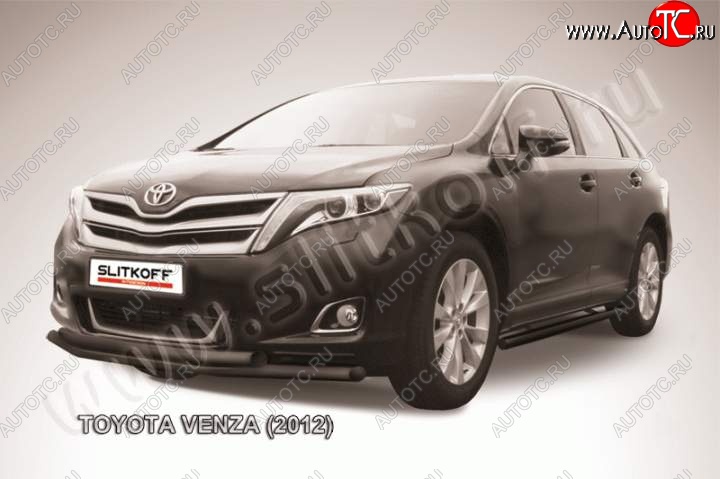 10 999 р. Защита переднего бампер d57+d57 Slitkoff Toyota Venza GV10 рестайлинг (2012-2016) (Цвет: серебристый)  с доставкой в г. Тольятти