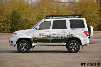 20 699 р. Порожки для ног из трубы Ø51 с алюминиевой площадкой Petroil Tuning Уаз Патриот 3163 5-дв. 1-ый рестайлинг (2014-2016) (Нержавеющая полированная сталь)  с доставкой в г. Тольятти. Увеличить фотографию 7