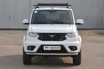 20 999 р. Защита переднего бампера двойная с углами из труб d63/51 мм Petroil Tuning Уаз Патриот 23632 1 рестайлинг пикап (2014-2016) (Нержавеющая полированная сталь)  с доставкой в г. Тольятти. Увеличить фотографию 3