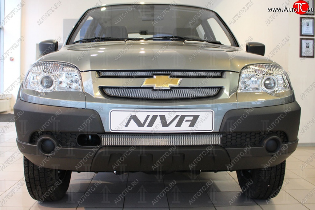 2 279 р. Защитная сетка на бампер Russtal (хром, 3 части)  Chevrolet Niva  2123 (2002-2008), Лада 2123 (Нива Шевроле) (2002-2008)  с доставкой в г. Тольятти