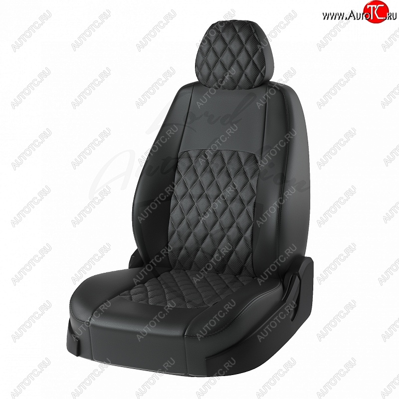 7 249 р. Чехлы для сидений (к-я Comfort) Lord Autofashion Турин Ромб (экокожа, 40/60) Лада Гранта FL 2191 лифтбэк рестайлинг (2018-2025) (Чёрный, вставка чёрная, строчка чёрная)  с доставкой в г. Тольятти