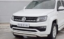 22 949 р. Защита переднего бампера (2 трубы Ø63 и 75х42 мм, нержавейка) Russtal Volkswagen Amarok рестайлинг (2016-2022)  с доставкой в г. Тольятти. Увеличить фотографию 3