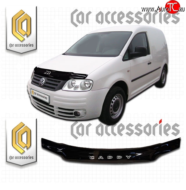 2 049 р. Дефлектор капота CA Plastic  Volkswagen Caddy  2K (2003-2010) дорестайлинг (Classic черный, Без надписи)  с доставкой в г. Тольятти