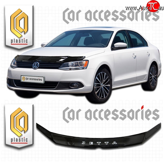 2 049 р. Дефлектор капота CA Plastic  Volkswagen Jetta  A6 (2011-2015) седан дорестайлинг (Classic черный, Без надписи)  с доставкой в г. Тольятти