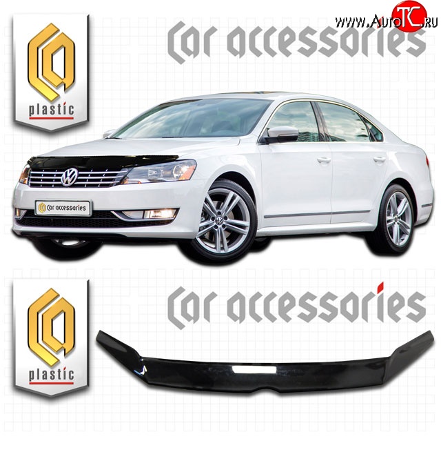 2 199 р. Дефлектор капота CA Plastic  Volkswagen Passat  B7 (2010-2015) седан, универсал (Classic черный, Без надписи)  с доставкой в г. Тольятти