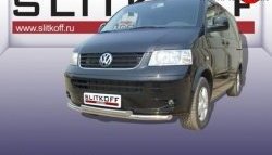 Двойная защита переднего бампера из труб диаметрами по 57 мм Slitkoff Volkswagen Transporter T5 дорестайлинг (2003-2009)