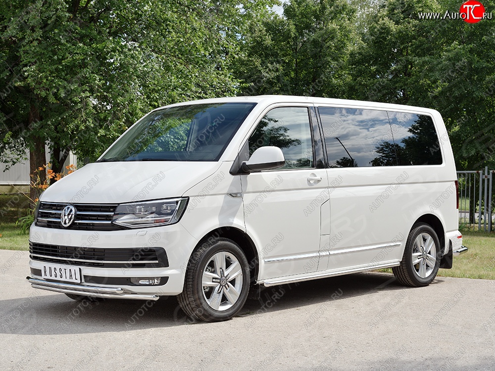 21 699 р. Защита переднего бампера (2 трубыØ42 мм, нержавейка) SLITKOFF Volkswagen Caravelle T6 дорестайлинг (2015-2019)  с доставкой в г. Тольятти