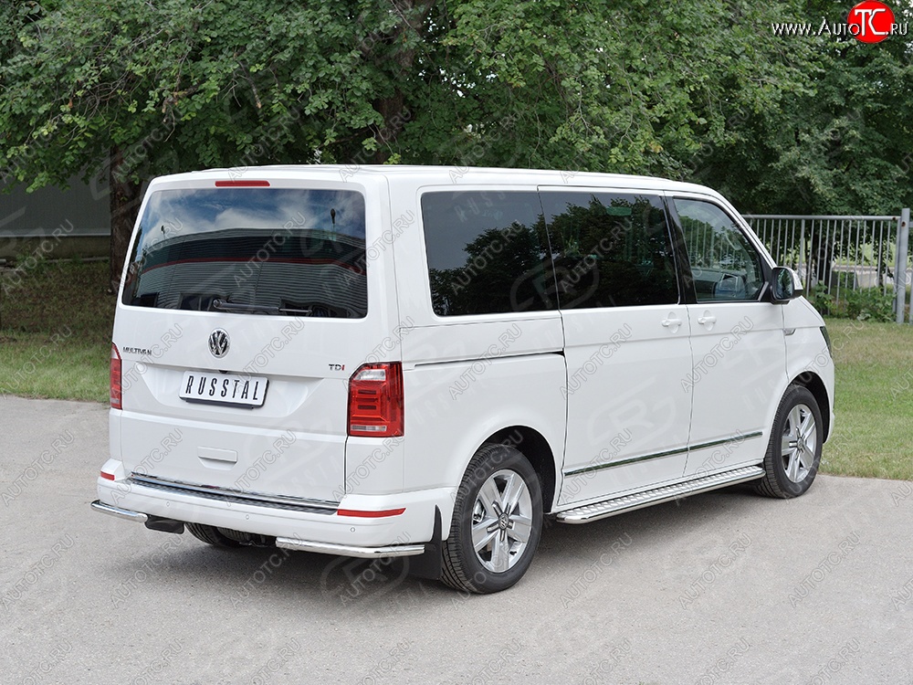 15 999 р. Защита заднего бампера (Ø42 мм, нержавейка, уголки) SLITKOFF Volkswagen Transporter T6 дорестайлинг (2015-2019)  с доставкой в г. Тольятти