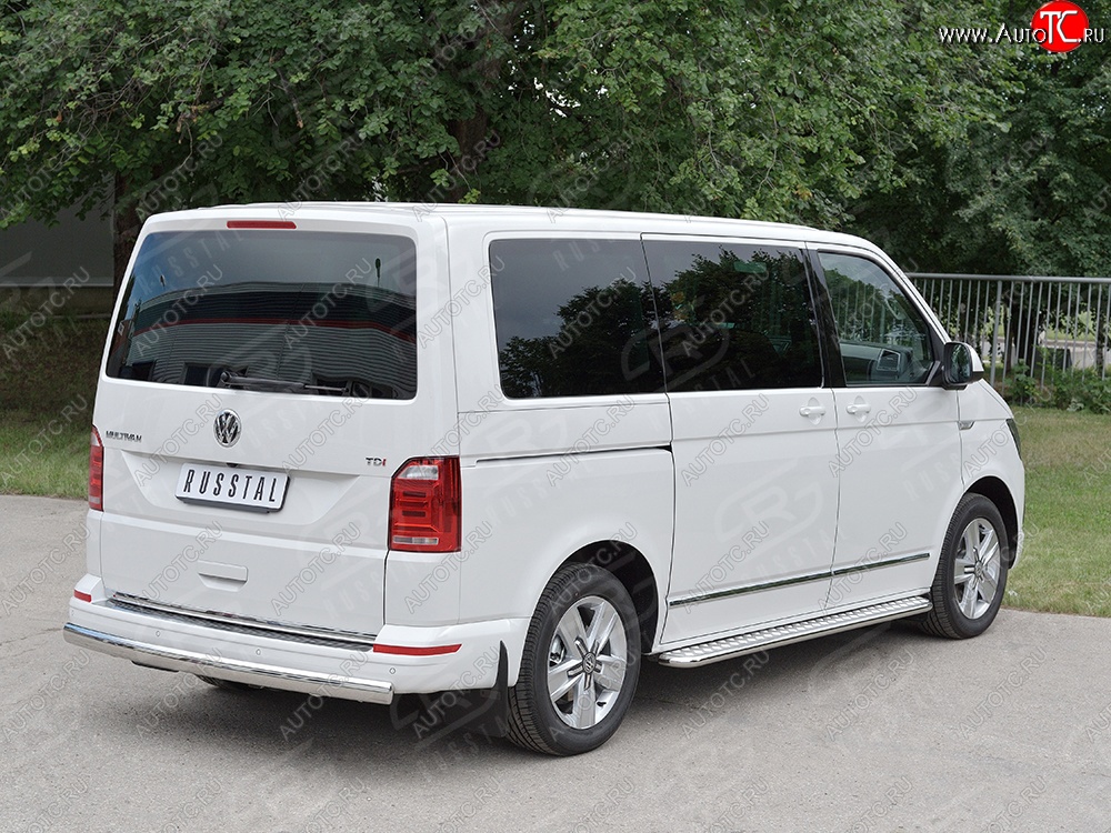 16 699 р. Защита заднего бампера (Ø75x42 мм, нержавейка, короткая база) Russtal Volkswagen Transporter T6 дорестайлинг (2015-2019)  с доставкой в г. Тольятти