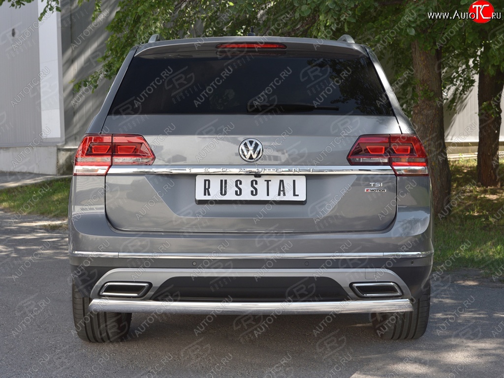 10 649 р. Защита заднего бампера (Ø75х42 мм, нержавейка) Russtal  Volkswagen Teramont  CA1 (2016-2020) дорестайлинг  с доставкой в г. Тольятти