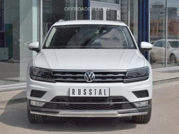 17 399 р. Защита переднего бампера (2 трубы Ø42 мм, нержавейка, NOT OFF ROAD) SLITKOFF Volkswagen Tiguan Mk2 дорестайлинг (2016-2020)  с доставкой в г. Тольятти. Увеличить фотографию 2