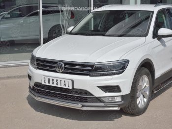 17 399 р. Защита переднего бампера (2 трубы Ø42 мм, нержавейка, NOT OFF ROAD) SLITKOFF Volkswagen Tiguan Mk2 дорестайлинг (2016-2020)  с доставкой в г. Тольятти. Увеличить фотографию 3