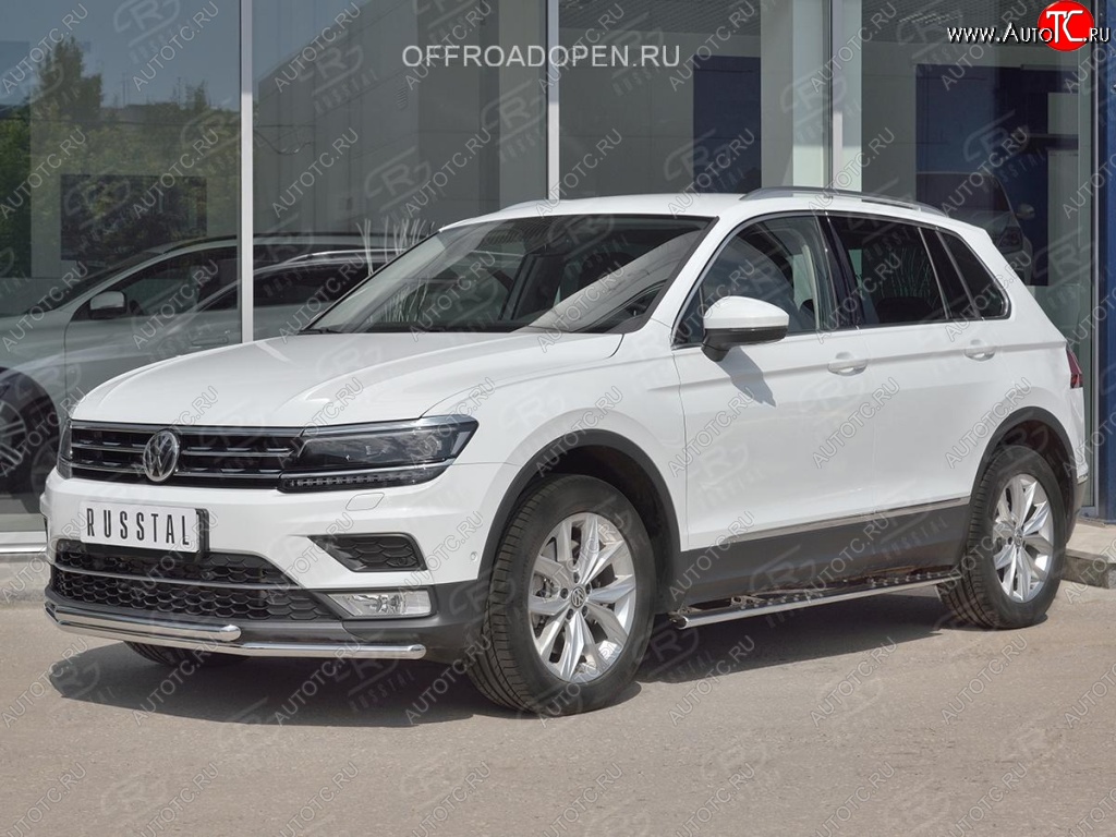 17 399 р. Защита переднего бампера (2 трубы Ø42 мм, нержавейка, NOT OFF ROAD) SLITKOFF Volkswagen Tiguan Mk2 дорестайлинг (2016-2020)  с доставкой в г. Тольятти